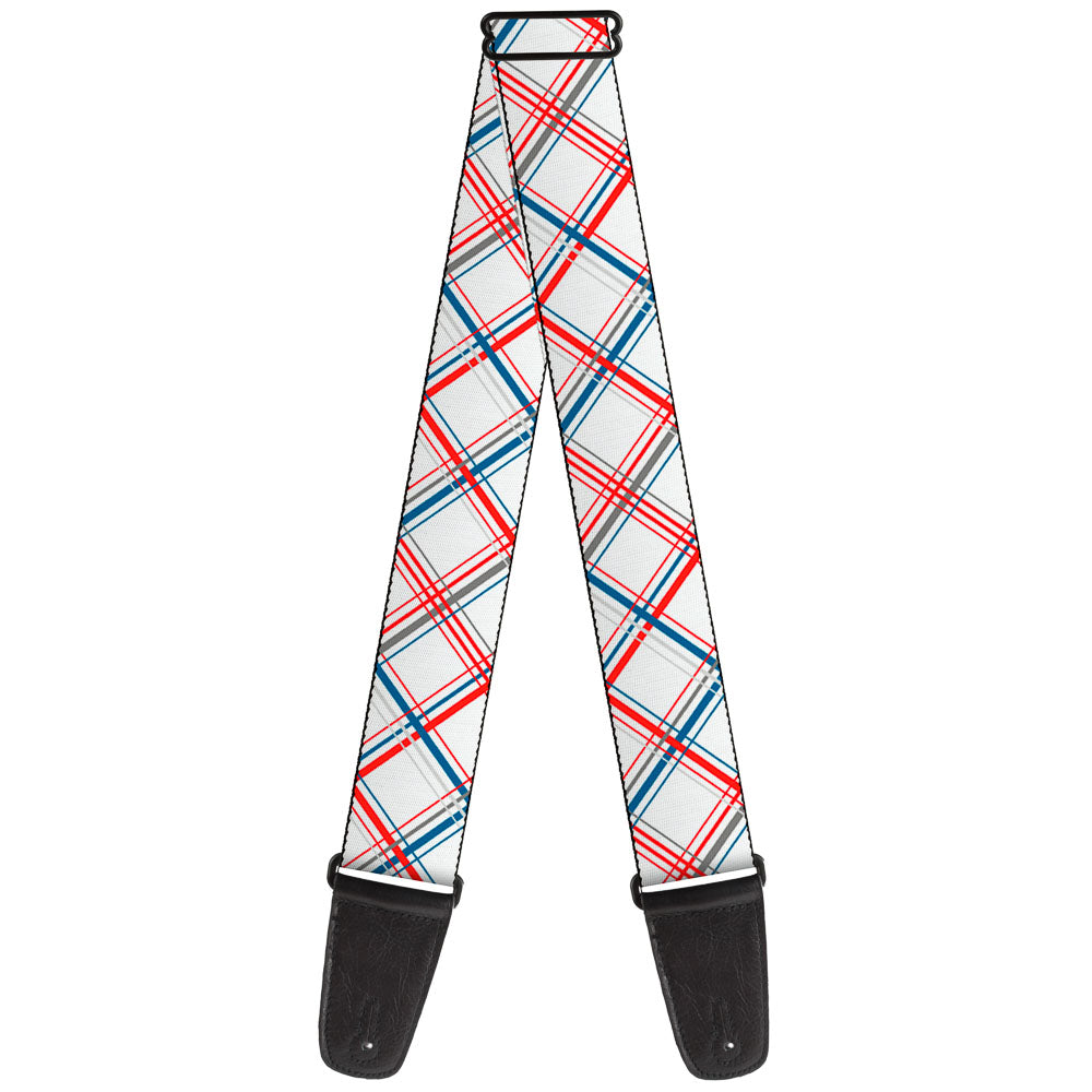 Guitar Strap - Plaid X White Red Turquoise Gray Guitar Straps Buckle-Down   