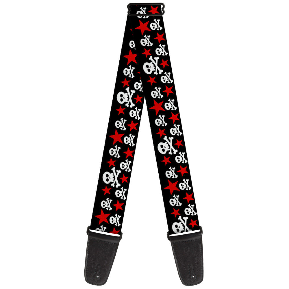 Guitar Strap - Skulls & Stars Black White Red Guitar Straps Buckle-Down   