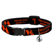 Cat Collar Breakaway with Bell - Loki Series TVA TIME VARIANCE AUTHORITY Text Black Orange - NARROW Fits 8.5-12" Breakaway Cat Collars Marvel Comics   