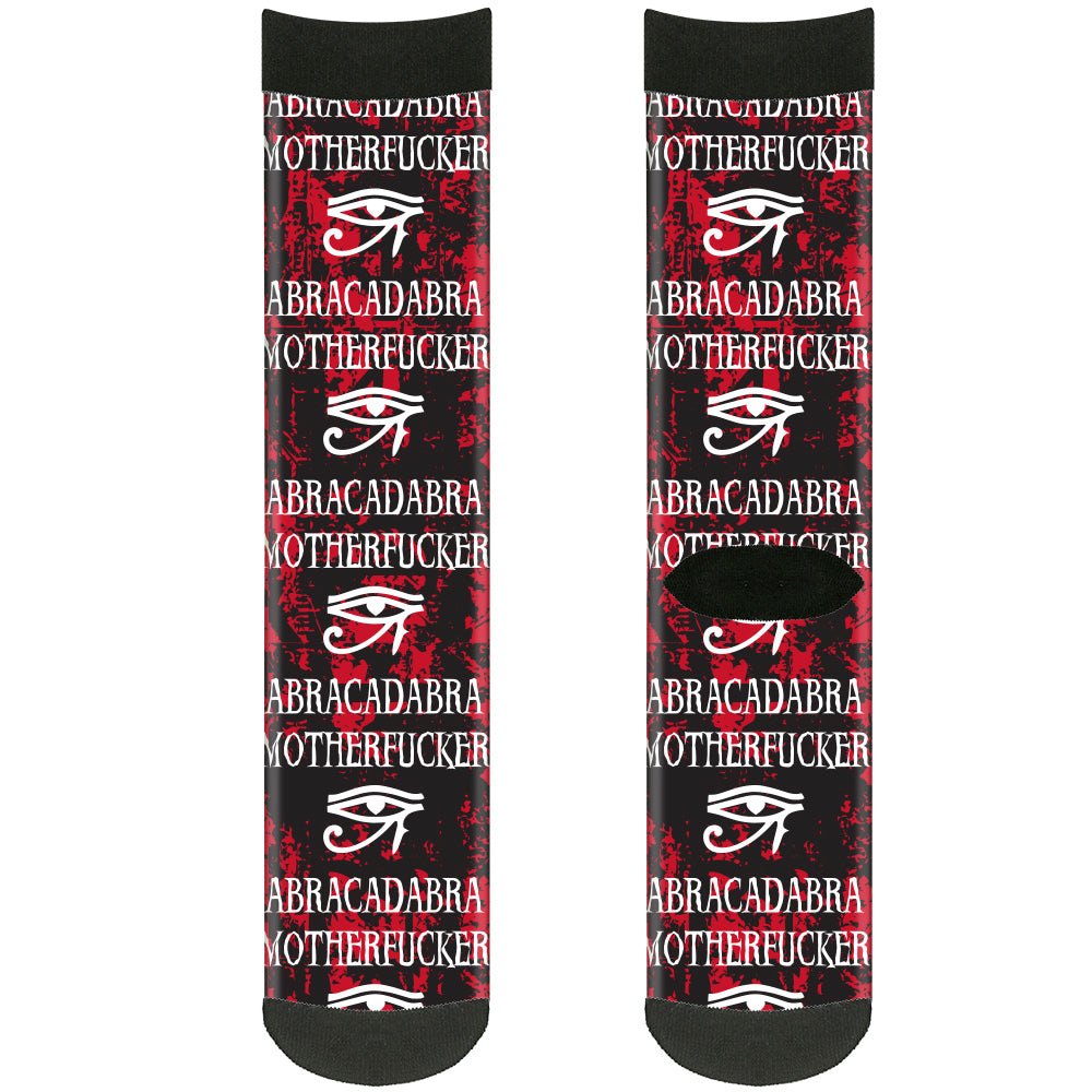 Sock Pair - Polyester - Eye of Horus ABRACADABRA MOTHERFUCKER Reds Black White - CREW Socks Buckle-Down   