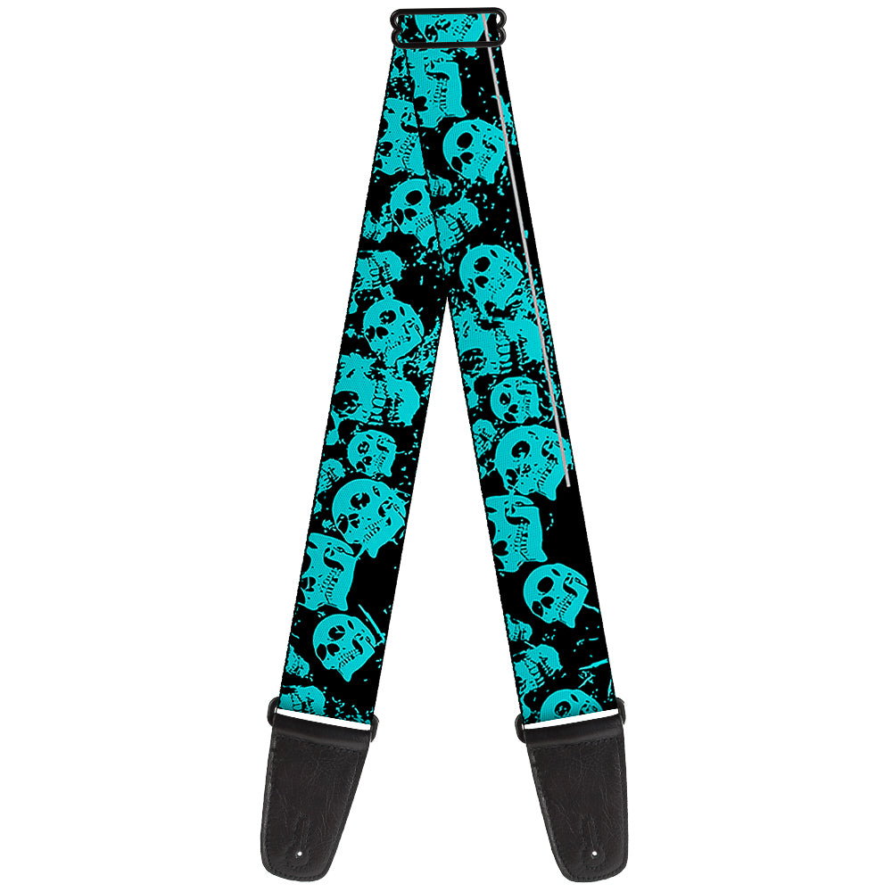 Guitar Strap - Skulls Stacked Weathered Black Teal Guitar Straps Buckle-Down   