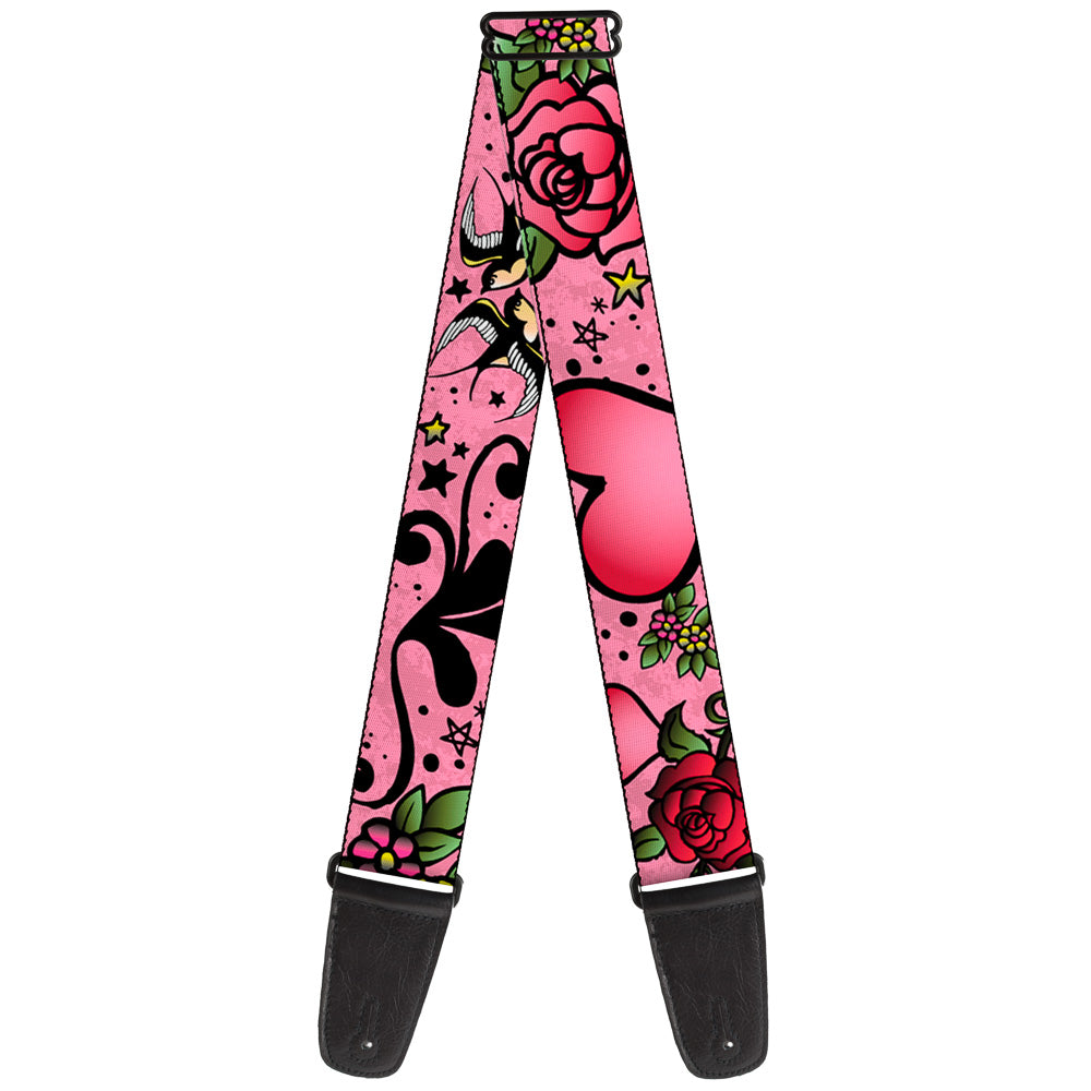 Guitar Strap - Mom & Dad CLOSE-UP Pink w Sparrows Guitar Straps Buckle-Down   