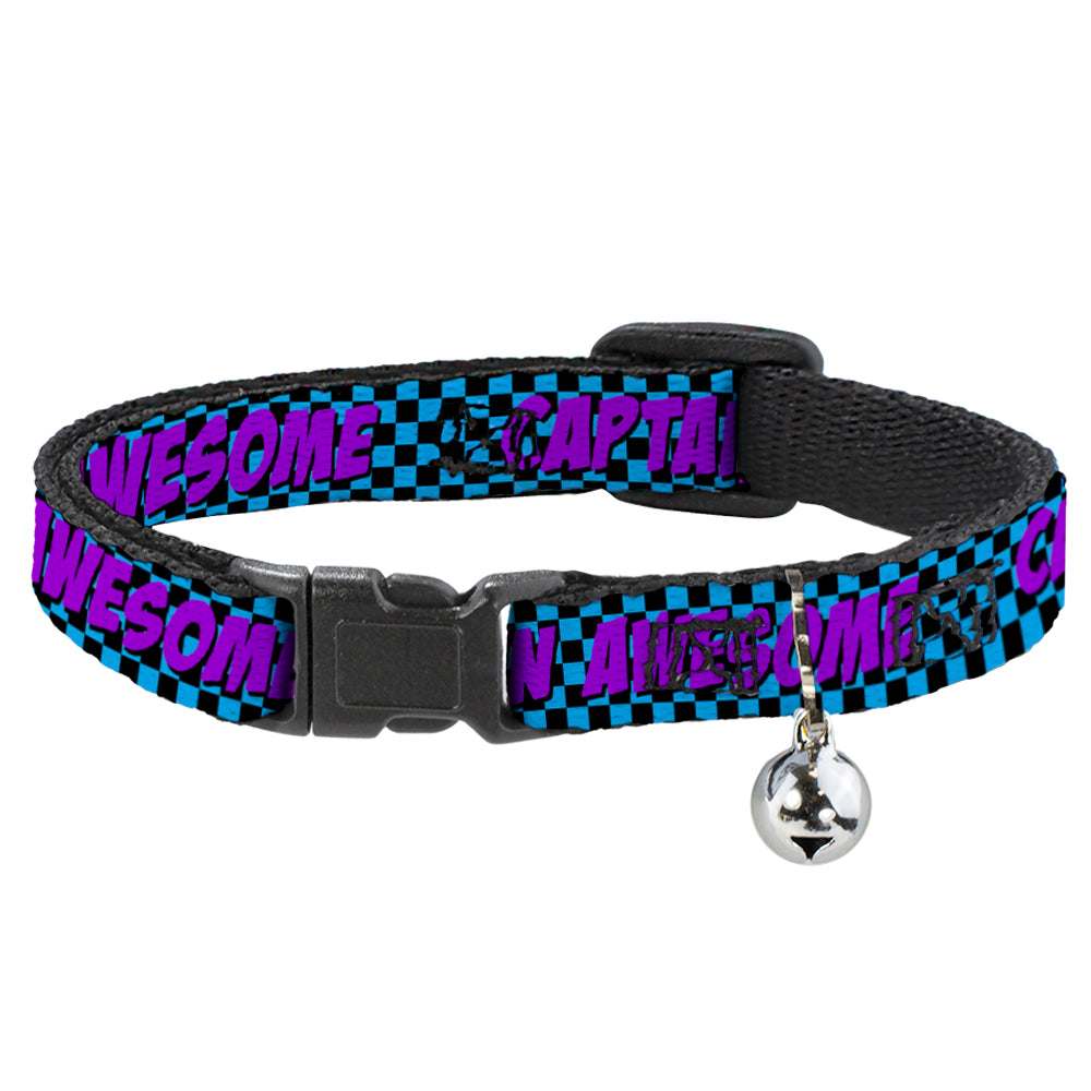 Cat Collar Breakaway - CAPTAIN AWESOME Turquoise Checker Fuchsia Breakaway Cat Collars Buckle-Down   