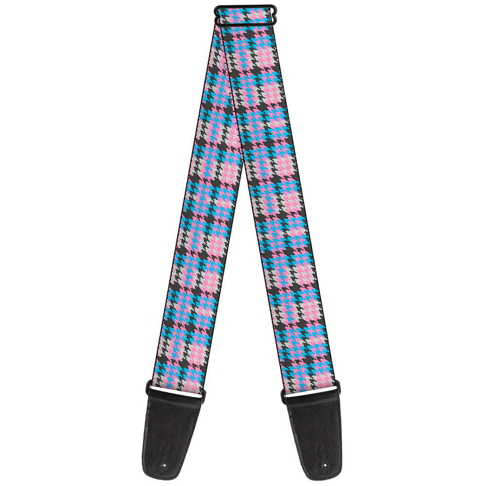 Guitar Strap - Mini Houndstooth Gray Baby Blue Pink Guitar Straps Buckle-Down   