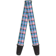 Guitar Strap - Mini Houndstooth Gray Baby Blue Pink Guitar Straps Buckle-Down   