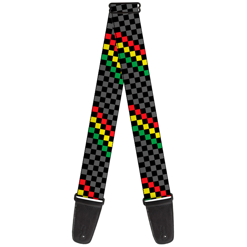 Guitar Strap - Checker Stripe Black Gray Rasta Guitar Straps Buckle-Down   