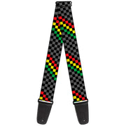 Guitar Strap - Checker Stripe Black Gray Rasta Guitar Straps Buckle-Down   
