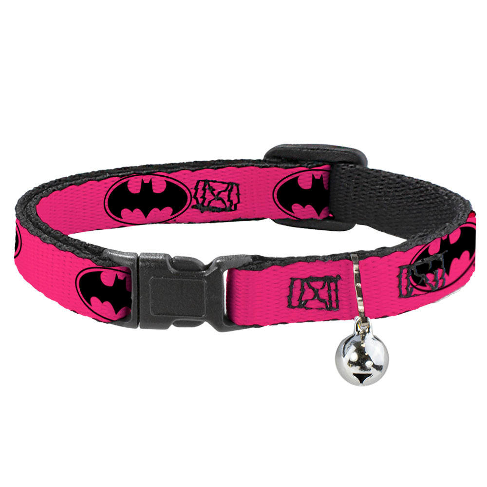 Cat Collar Breakaway - Bat Signal-3 Fuchsia Black Fuchsia Breakaway Cat Collars DC Comics   