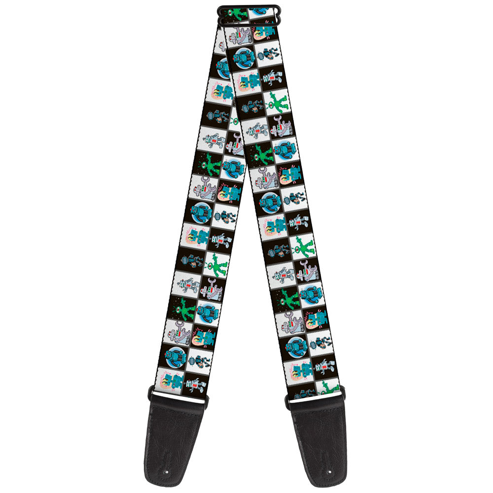 Guitar Strap - Robot Checkers Black White Guitar Straps Buckle-Down   