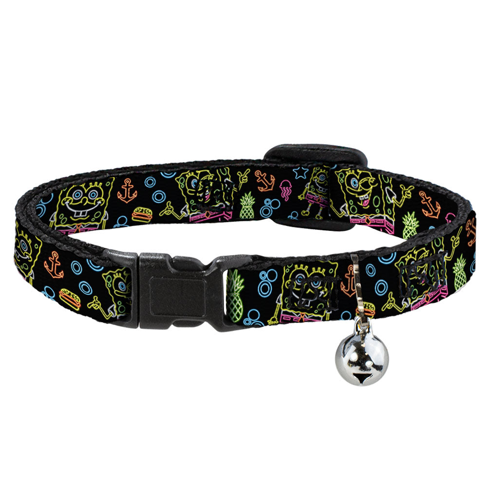 Cat Collar Breakaway with Bell - Electric SpongeBob Poses Elements Black Multi Color Breakaway Cat Collars SpongeBob SquarePants