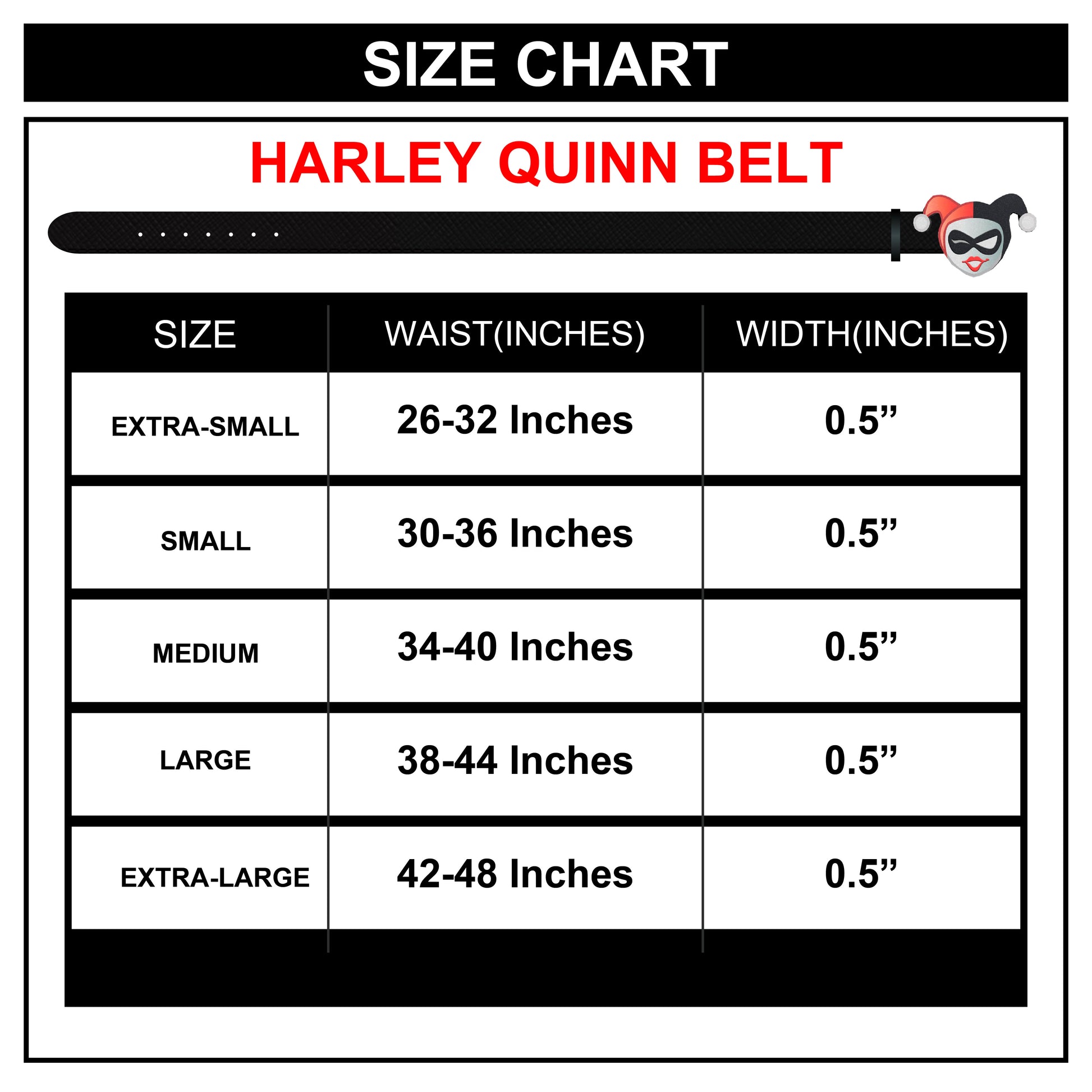 Harley Quinn Winking Face Enamel Cast Buckle - Black Patent PU Strap Belt Cast Buckle Belts DC Comics   