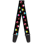Guitar Strap - Cupcake Sprinkles Black Multi Color Guitar Straps Buckle-Down   