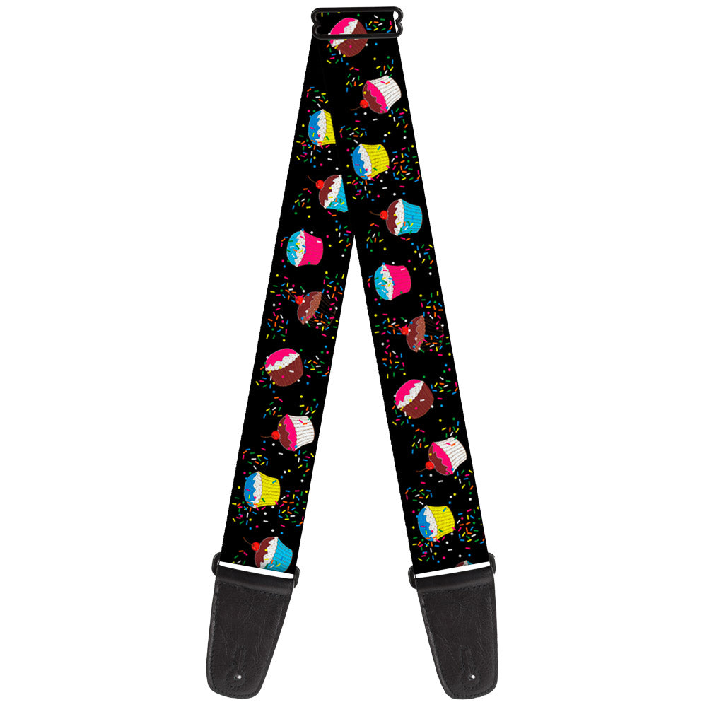 Guitar Strap - Cupcake Sprinkles Black Multi Color Guitar Straps Buckle-Down   