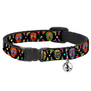 Cat Collar Breakaway with Bell - Colorful Calaveras Black Multi Color Breakaway Cat Collars Thaneeya McArdle   