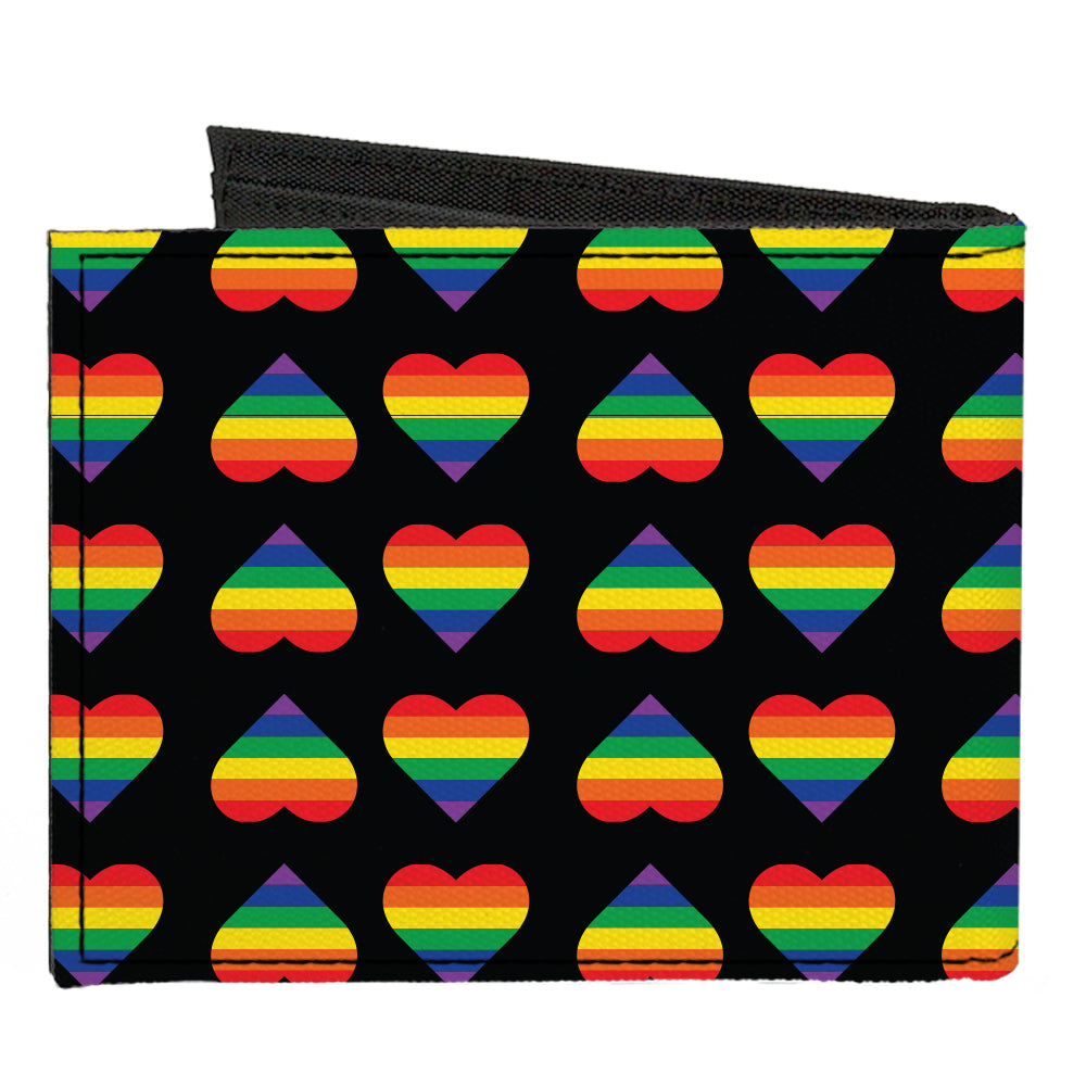 Canvas Bi-Fold Wallet - Rainbow Hearts Flip Black Multi Color Canvas Bi-Fold Wallets Buckle-Down   