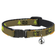 Cat Collar Breakaway - Pine Trees Blocks Olive Orange Tan Breakaway Cat Collars Buckle-Down   