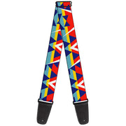 Guitar Strap - Geometric Triangles Stripe Red White Blues Yellow Guitar Straps Buckle-Down   