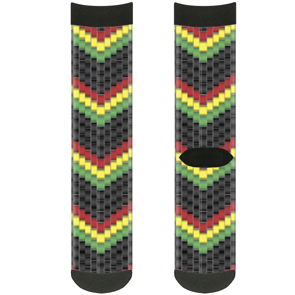 Sock Pair - Polyester - Chevron Weave Black Rasta - CREW Socks Buckle-Down   