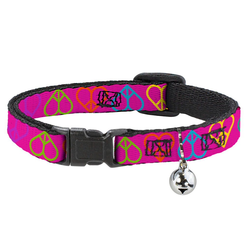 Cat Collar Breakaway - Peace Hearts Repeat Fuchsia Neon Breakaway Cat Collars Buckle-Down   