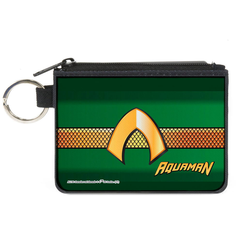 Canvas Zipper Wallet - MINI X-SMALL - AQUAMAN Classic Icon Scales Stripe Green Golds Canvas Zipper Wallets DC Comics   