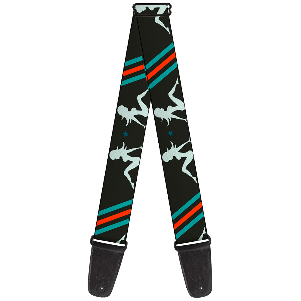 Guitar Strap - Mud Flap Girls w Stripes Gray Turquoise Orange Guitar Straps Buckle-Down   