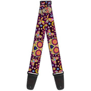 Guitar Strap - Mariposa Calaveras Butterflies Flowers Burgundy Multi Color Guitar Straps Thaneeya McArdle   