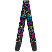 Guitar Strap - Sketch Skull Star Heart Checker Black Multi Guitar Straps Buckle-Down   