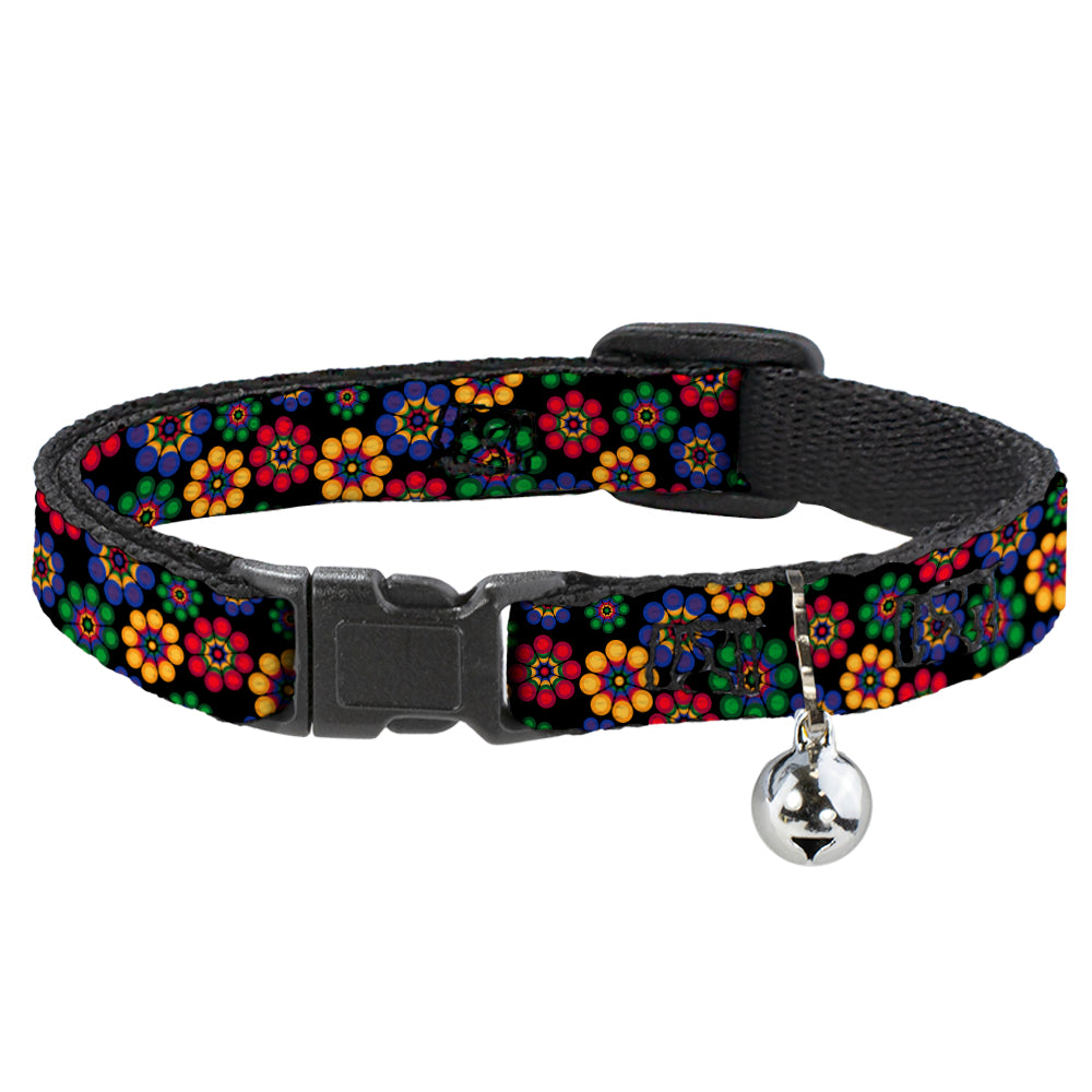 Cat Collar Breakaway - Psychedelic Daisies Black Multi Color Breakaway Cat Collars Buckle-Down   