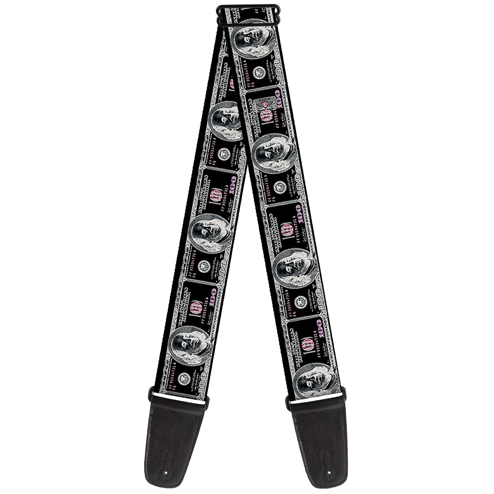 Guitar Strap - 100 Dollar Bill X-Ray Black White Guitar Straps Buckle-Down   
