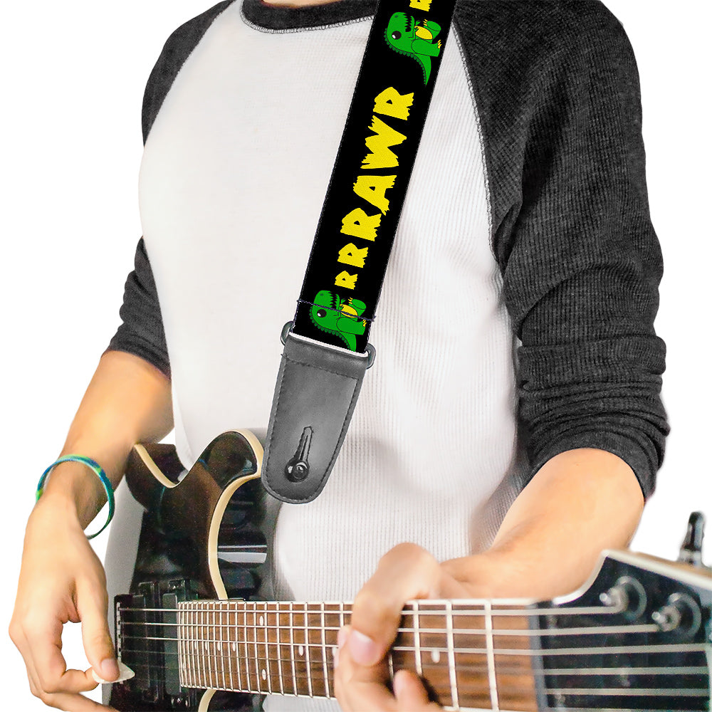 Guitar Strap - RRRAWR Dinosaur Black Green Yellow Guitar Straps Buckle-Down   