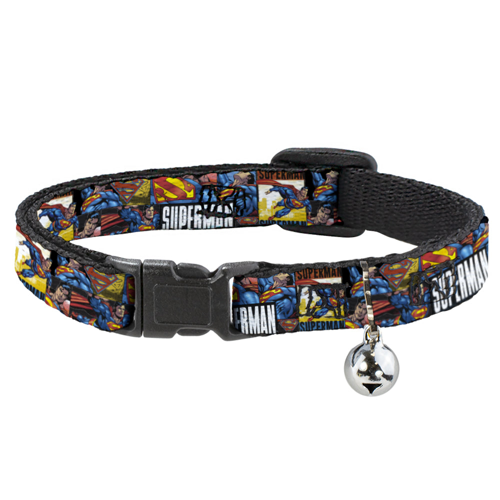 Cat Collar Breakaway - SUPERMAN Action Blocks White Breakaway Cat Collars DC Comics   
