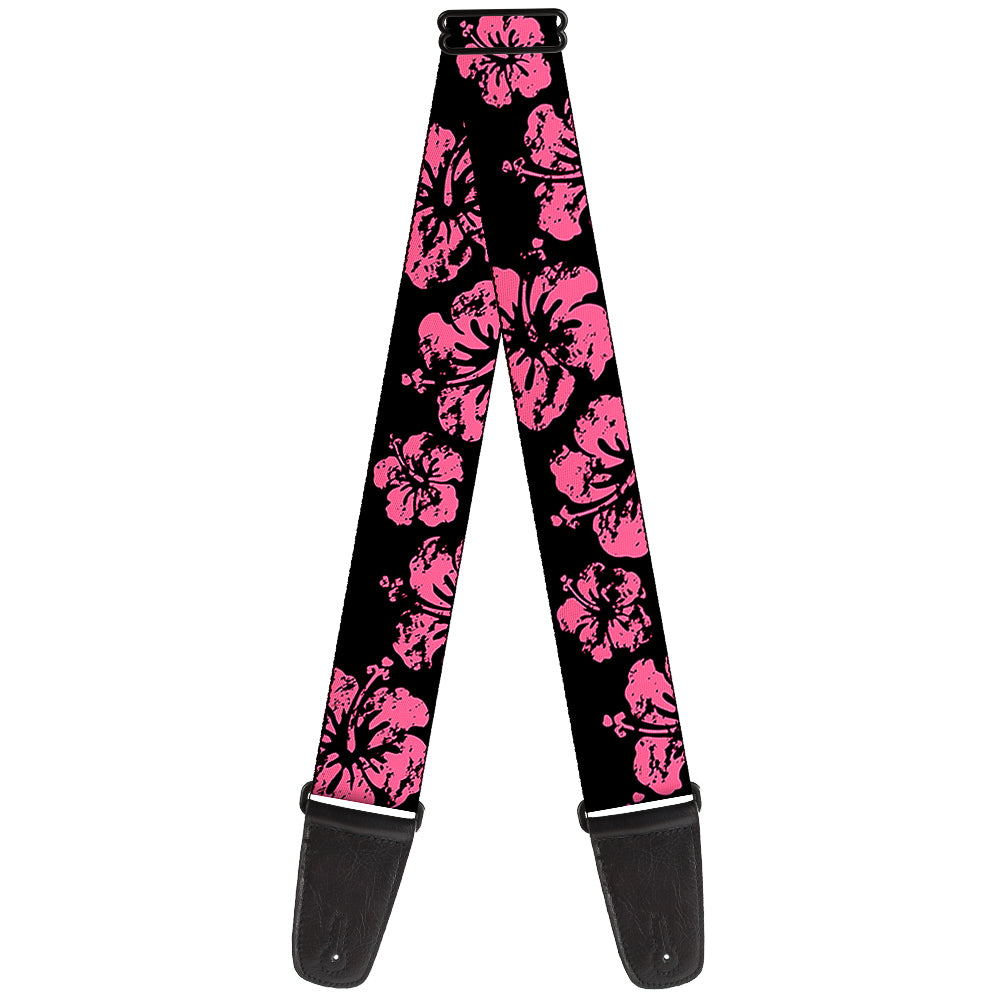 Guitar Strap - Hibiscus Weathered Black Pink Guitar Straps Buckle-Down   