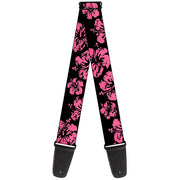 Guitar Strap - Hibiscus Weathered Black Pink Guitar Straps Buckle-Down   