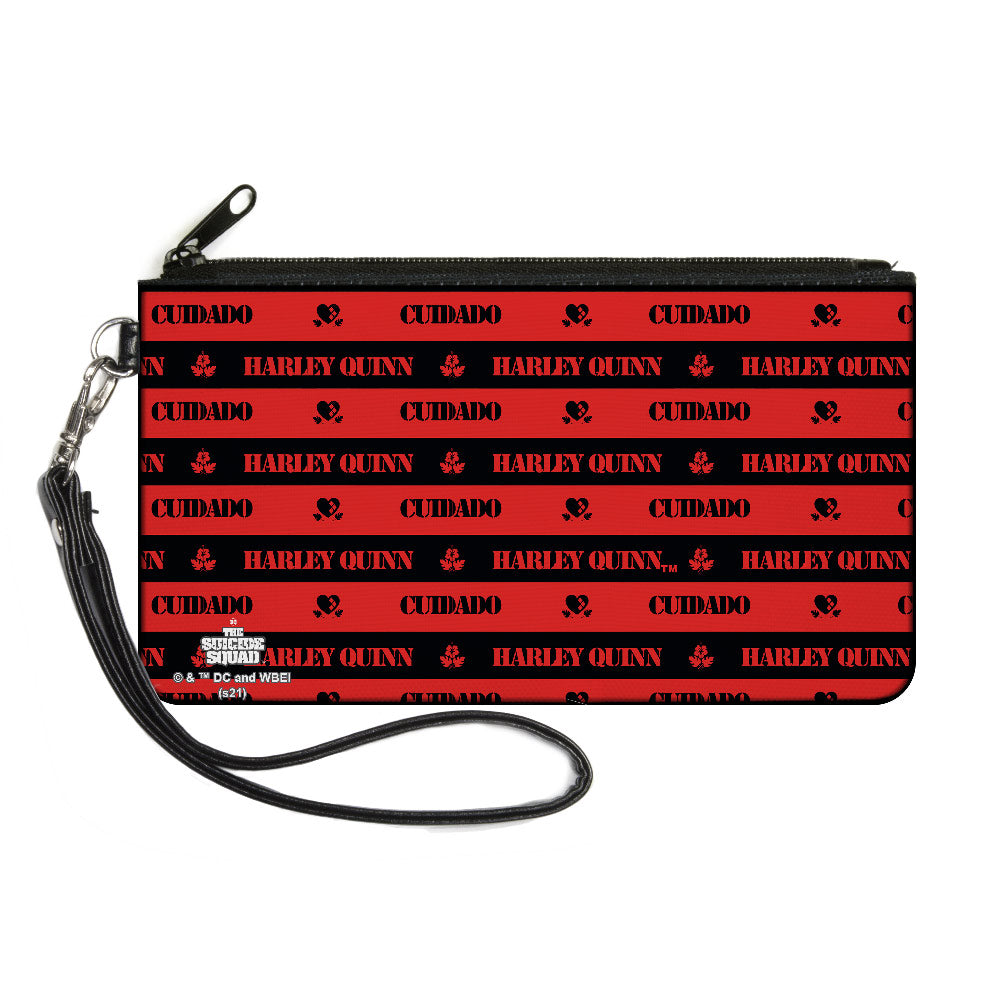 Canvas Zipper Wallet - LARGE - The Suicide Squad 2021 CUIDADO HARLEY QUINN Caution Stripe Red Black Canvas Zipper Wallets DC Comics   