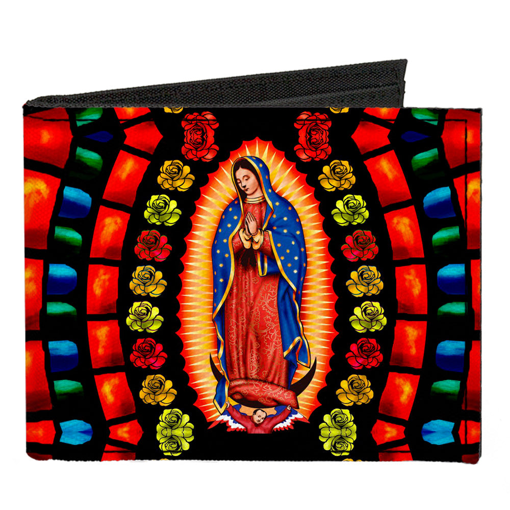 Canvas Bi-Fold Wallet - Virgen de Guadalupe Roses Black Multi Color Canvas Bi-Fold Wallets Buckle-Down   