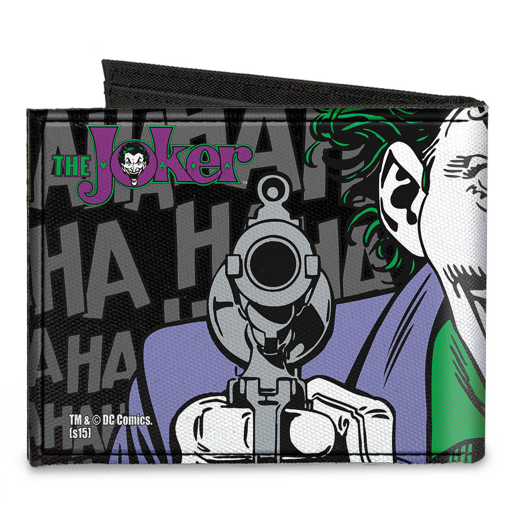 Canvas Bi-Fold Wallet - The JOKER HAHAHAHA CLOSE-UP Pose Black Gray Canvas Bi-Fold Wallets DC Comics   