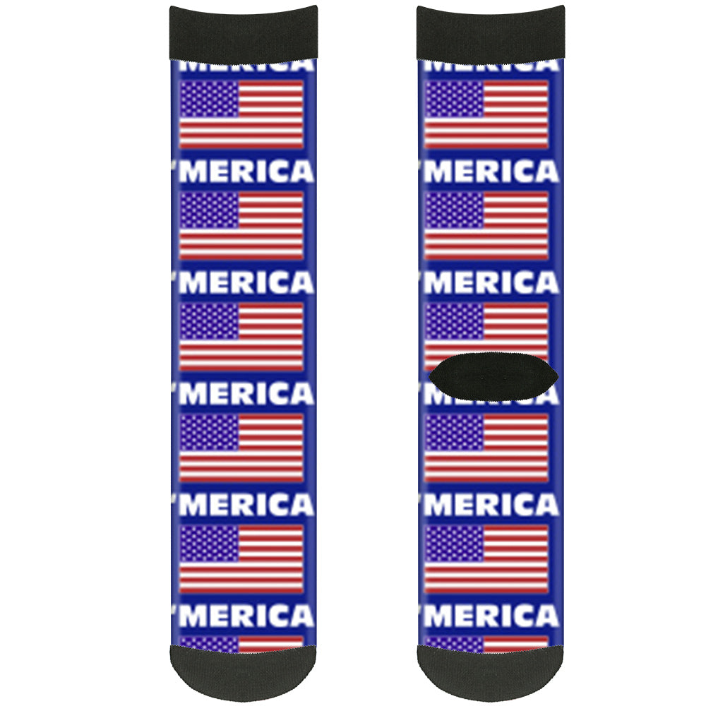 Sock Pair - Polyester - 'MERICA US Flag Blue White Red - CREW Socks Buckle-Down   