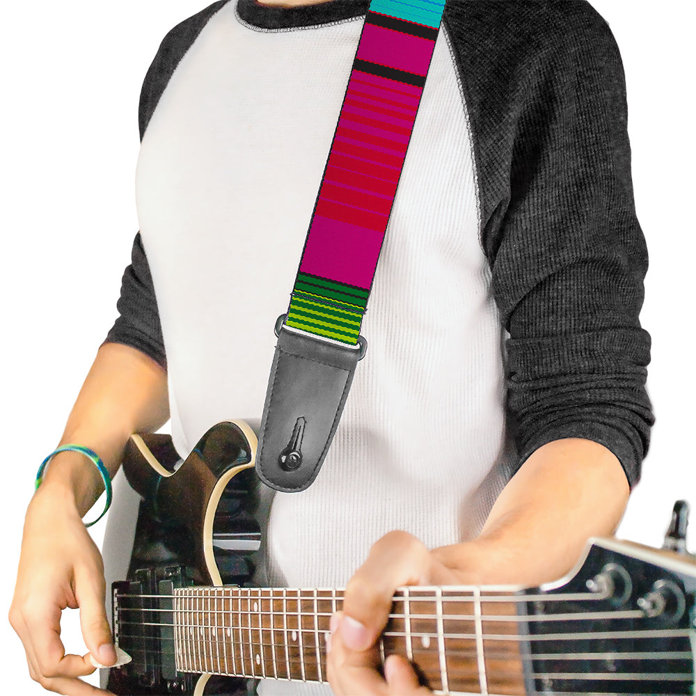Guitar Strap - Zarape7 Vertical Pinks Blues Greens Black Guitar Straps Buckle-Down   