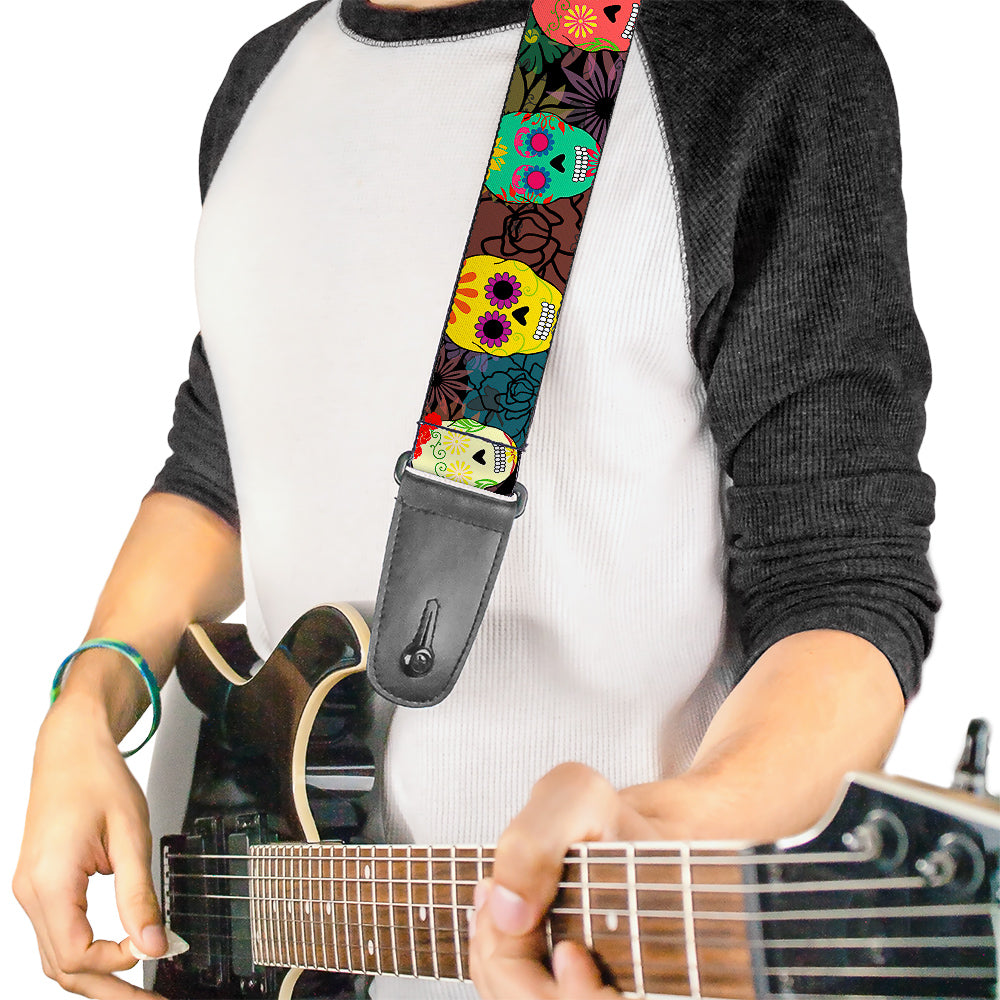 Guitar Strap - Painted Sugar Skulls & Flowers Collage Guitar Straps Buckle-Down   