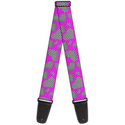 Guitar Strap - Eighties Hearts Fuchsia Black White Guitar Straps Buckle-Down   