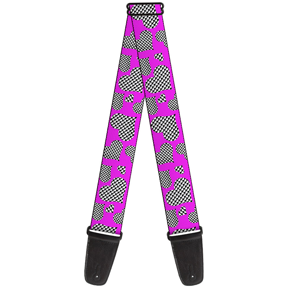 Guitar Strap - Eighties Hearts Fuchsia Black White Guitar Straps Buckle-Down   
