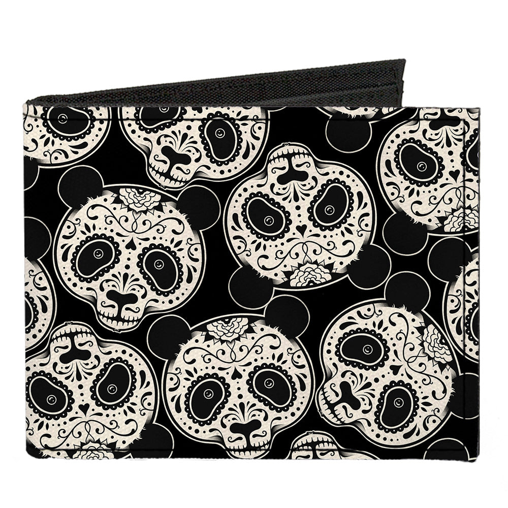 Canvas Bi-Fold Wallet - Panda Bear Sugar Skull Scattered Black White Canvas Bi-Fold Wallets Buckle-Down   