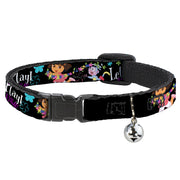 Cat Collar Breakaway with Bell - Dora & Boots Pose Floral LET'S PLAY! VAMOS A JUGAR! Black White Multi Color Breakaway Cat Collars Dora the Explorer
