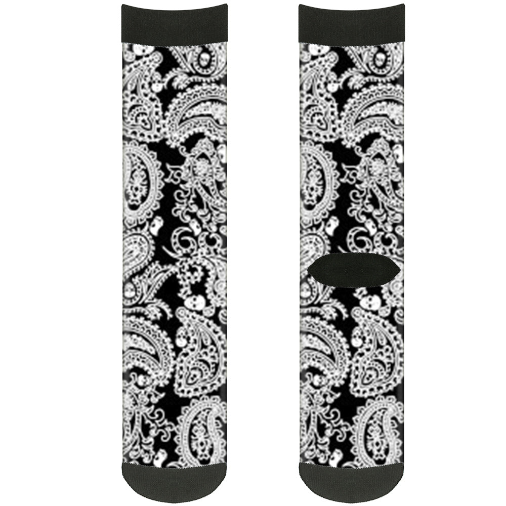 Sock Pair - Polyester - Bandana Skulls Black White - CREW Socks Buckle-Down   