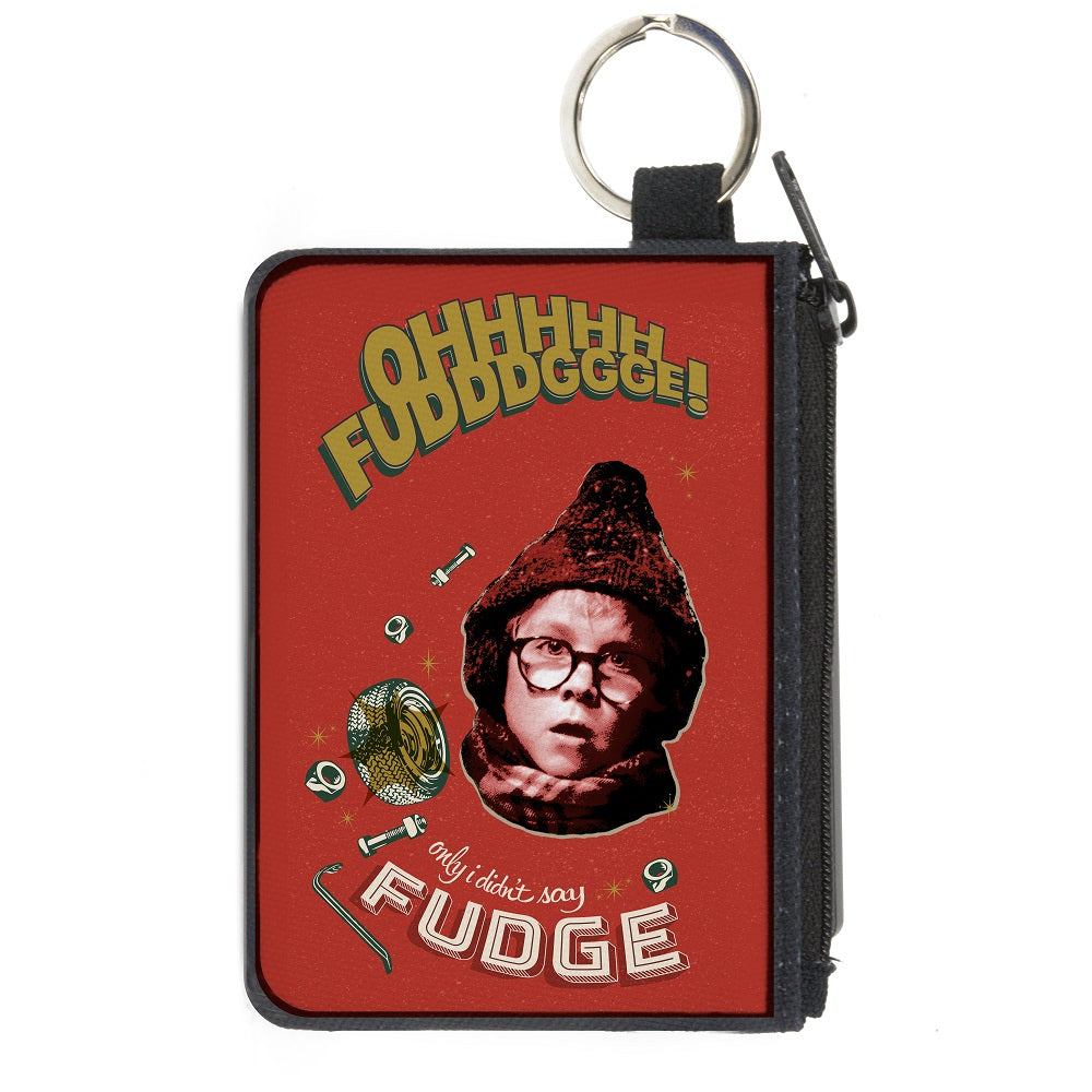 Canvas Zipper Wallet - MINI X-SMALL - A Christmas Story Ralphie OH FUDGE! Collage Reds Greens Canvas Zipper Wallets A Christmas Story