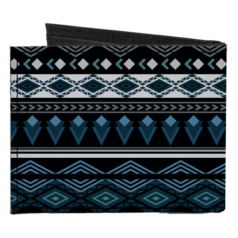 Canvas Bi-Fold Wallet - Aztec8 Blues White Gray Canvas Bi-Fold Wallets Buckle-Down   