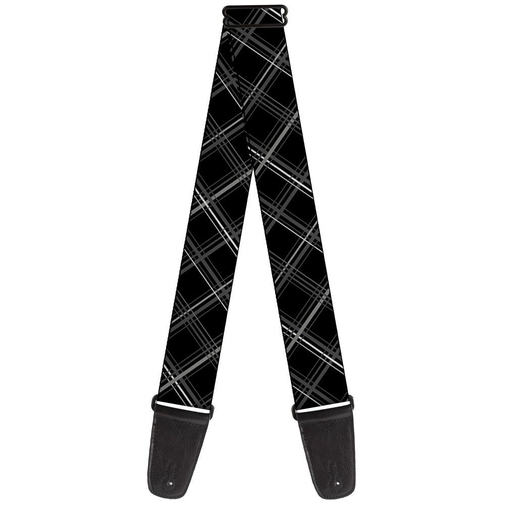 Guitar Strap - Plaid X Black Gray Guitar Straps Buckle-Down   