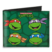 Canvas Bi-Fold Wallet - Classic TMNT Group Faces + Pose Turtle Shell Black Green Canvas Bi-Fold Wallets Teenage Mutant Ninja Turtles