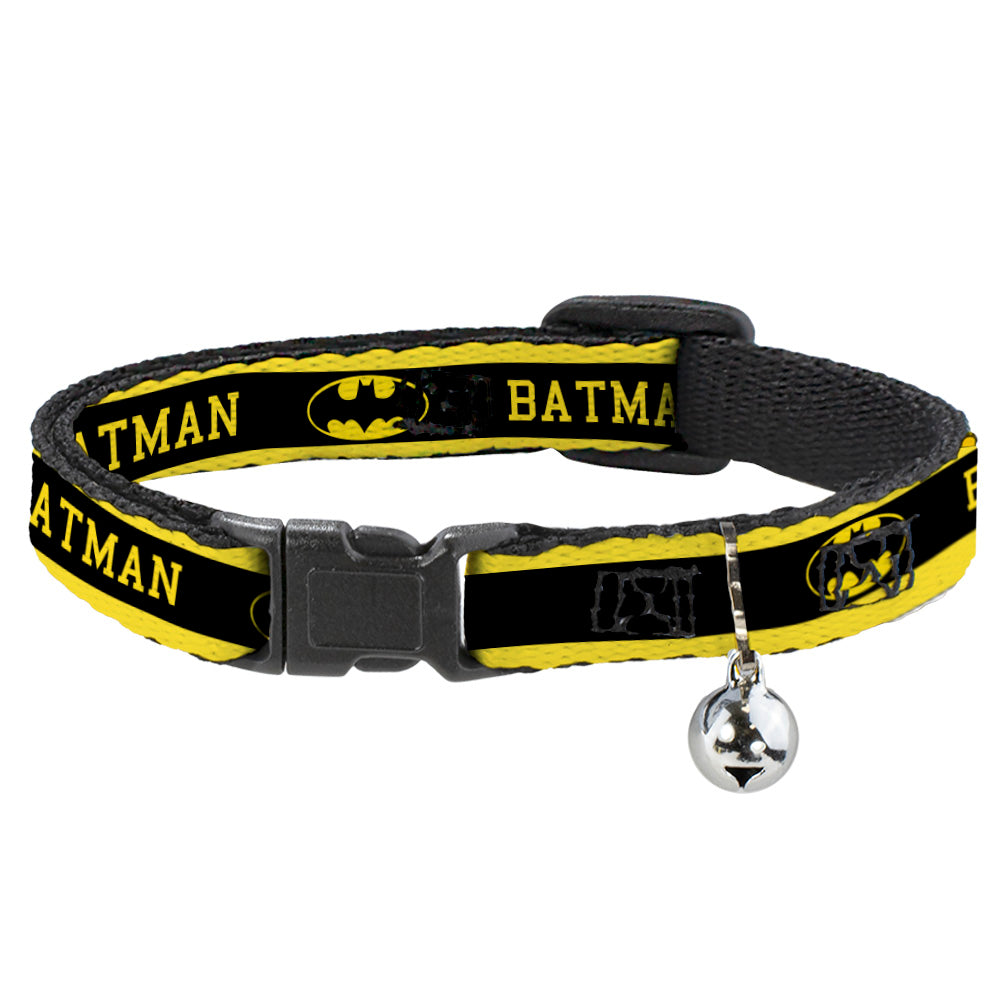 Cat Collar Breakaway - BATMAN Logo Stripe Yellow Black Breakaway Cat Collars DC Comics   