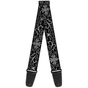 Guitar Strap - Fleur-de-Lis w Filigree Black Gray Guitar Straps Buckle-Down   